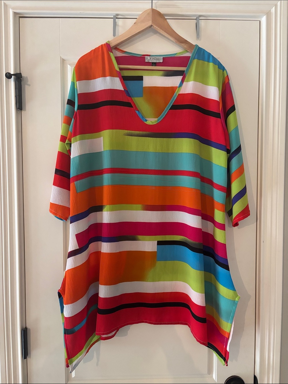 J Valdi Colorful Striped V-Neck Tunic Top - Multi